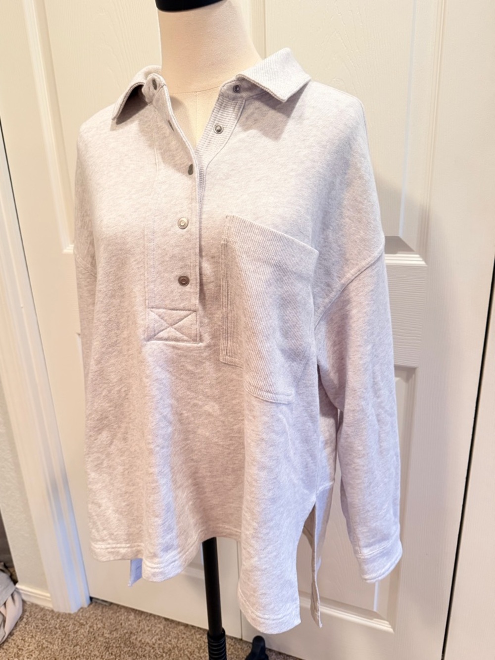 aerie Light Heather Gray Ribbed Pullover